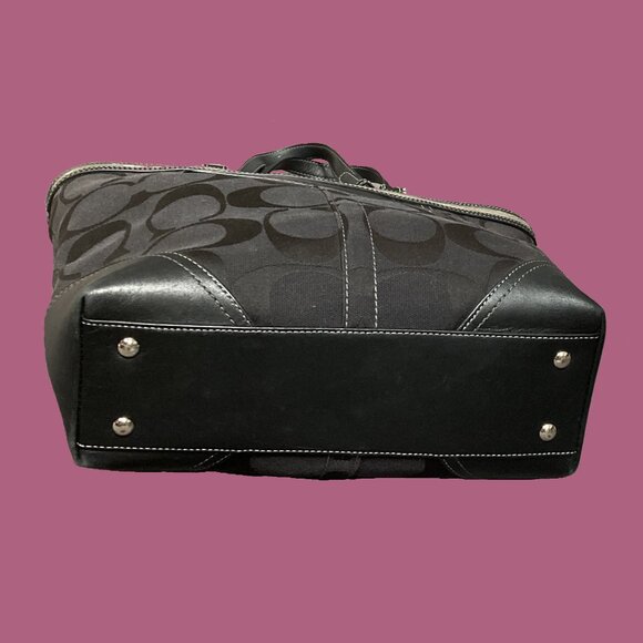 Coach Tote Bag # G06K - 10445. Black w Signature Jacquard, Leather Trim, Beading - Picture 7 of 7